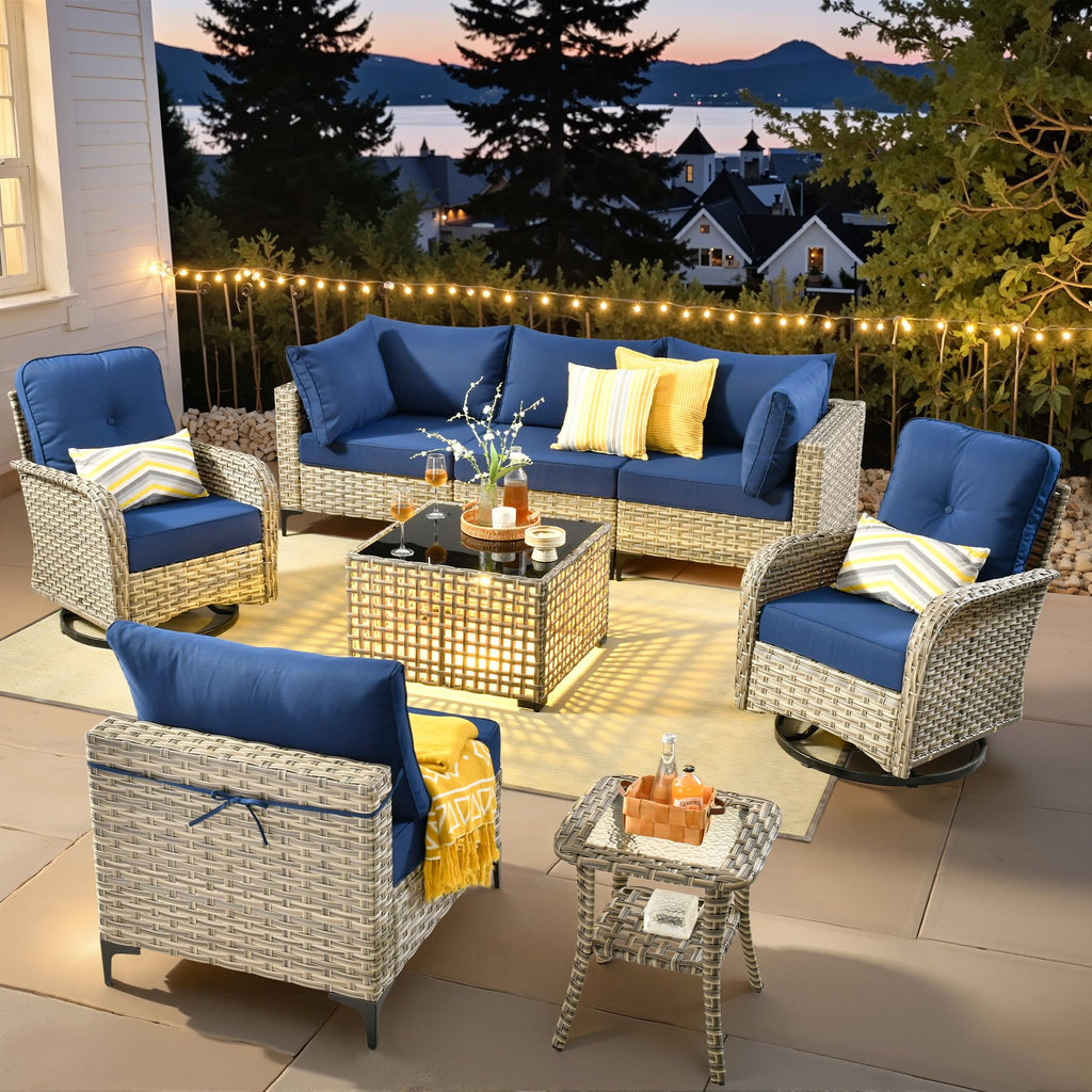 Navy Blue 8 Pieces Wicker Patio Furniture Set O8638