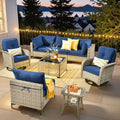Navy Blue 8 Pieces Wicker Patio Furniture Set O8638
