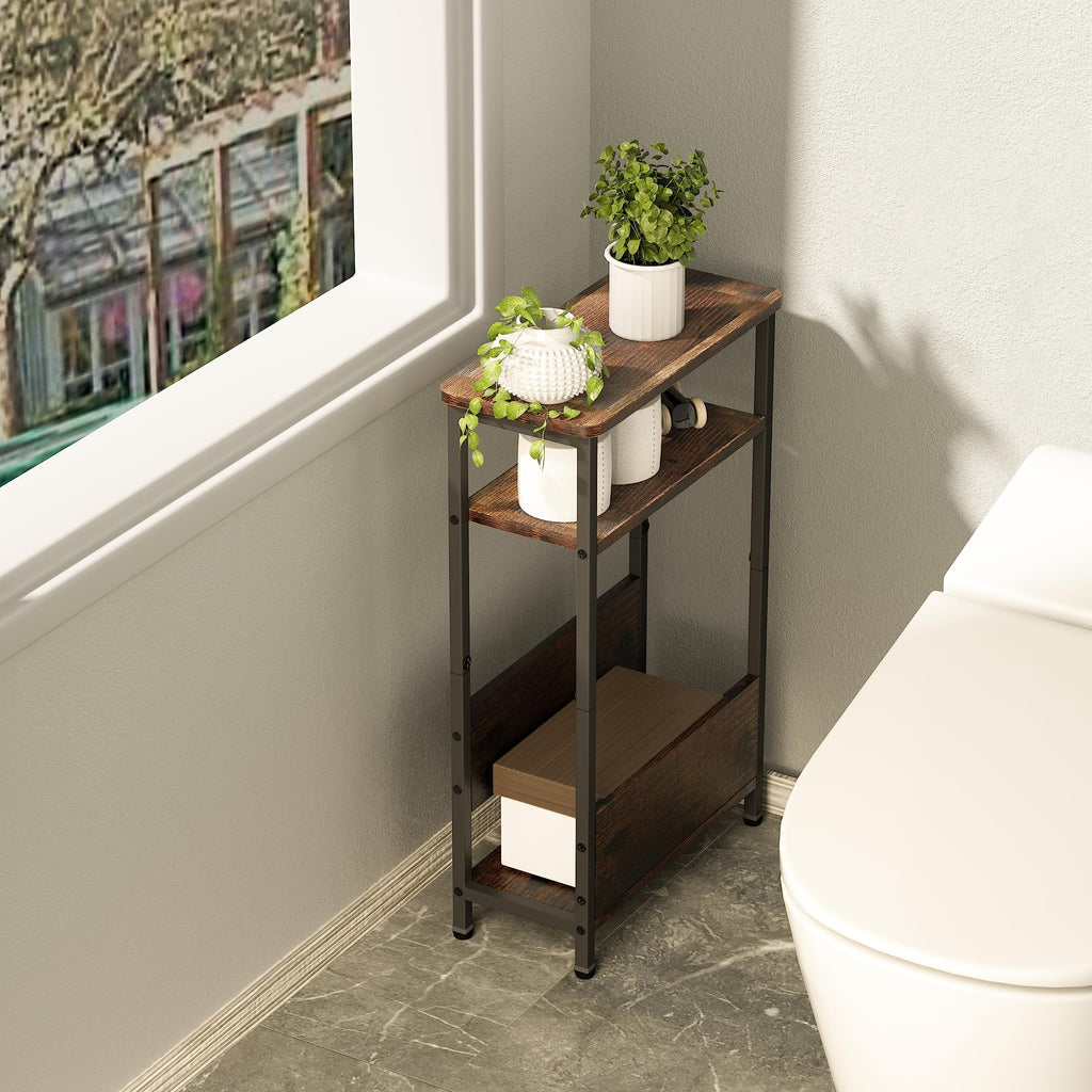 7.1" Narrow 3 Tier Side Table with Magazine Holder L215