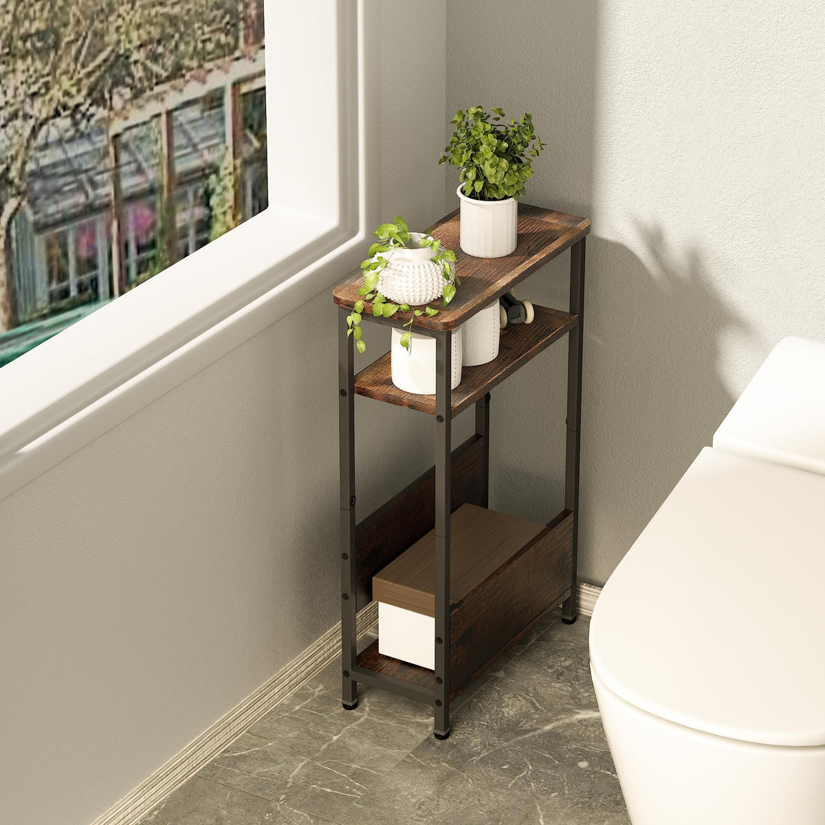 7.1" Narrow 3 Tier Side Table with Magazine Holder L215