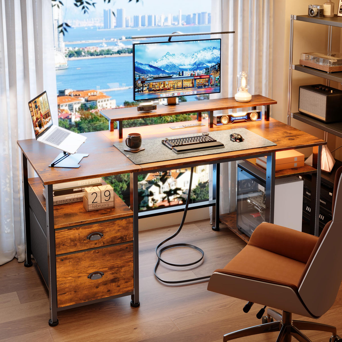 51" Computer Desk with Outlets & LED, Brown M773806