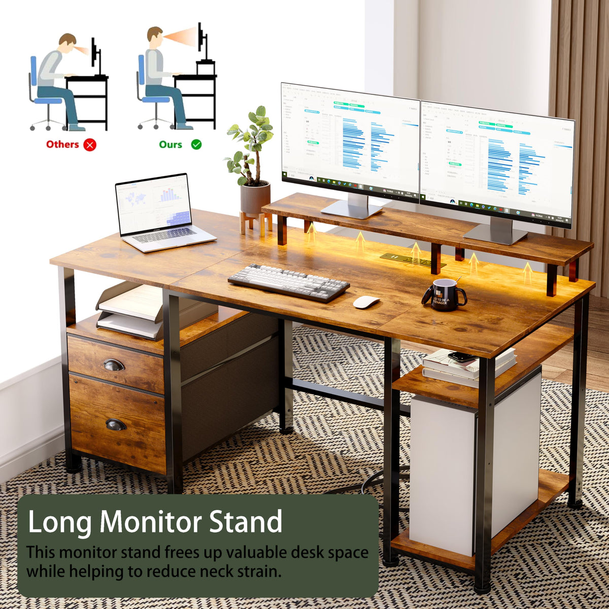 51" Computer Desk with Outlets & LED, Brown M773806
