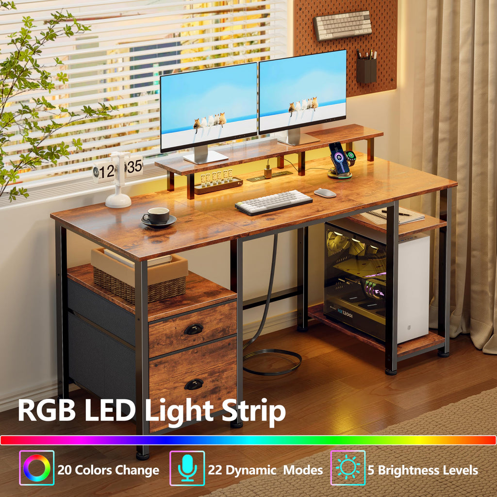 51" Computer Desk with Outlets & LED, Brown M773806