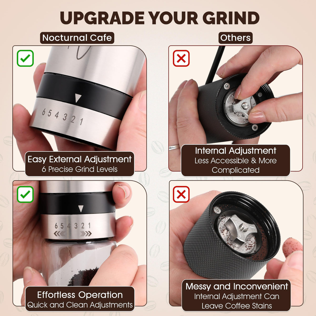 Manual Stainless Steel Hand Crank Burr Coffee Grinder L527