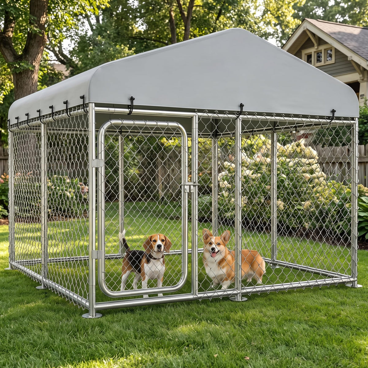 7.55x7.55ft Metal Outdoor Dog Kennel with Roof K361734